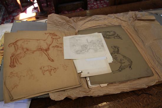 William Shackleton (1872-1933) Figure studies, early drawings, drapery and farm animals, Largest 22 x 15in. unframed.